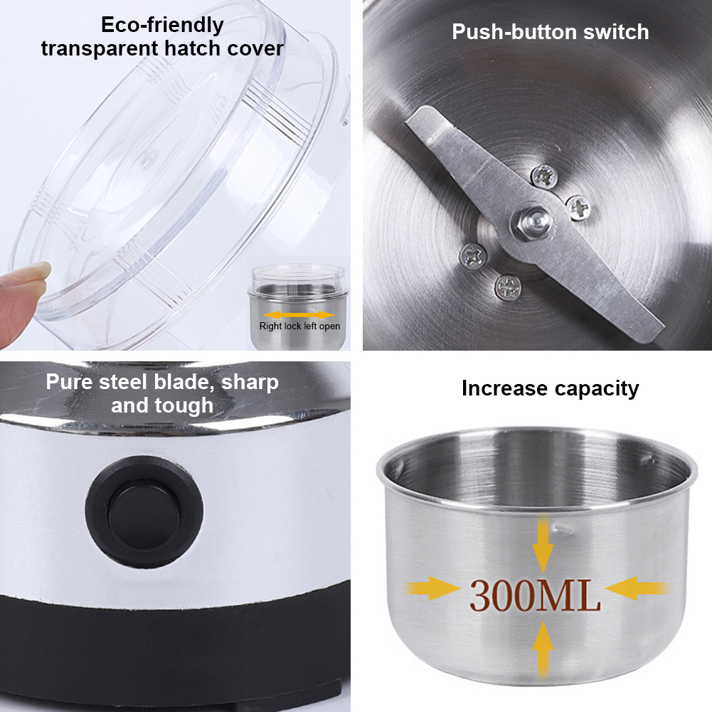 Coffee Bean Grinder Electric - Elektrische koffiemolen, roestvrijstalen kruiden- en pepermolen,